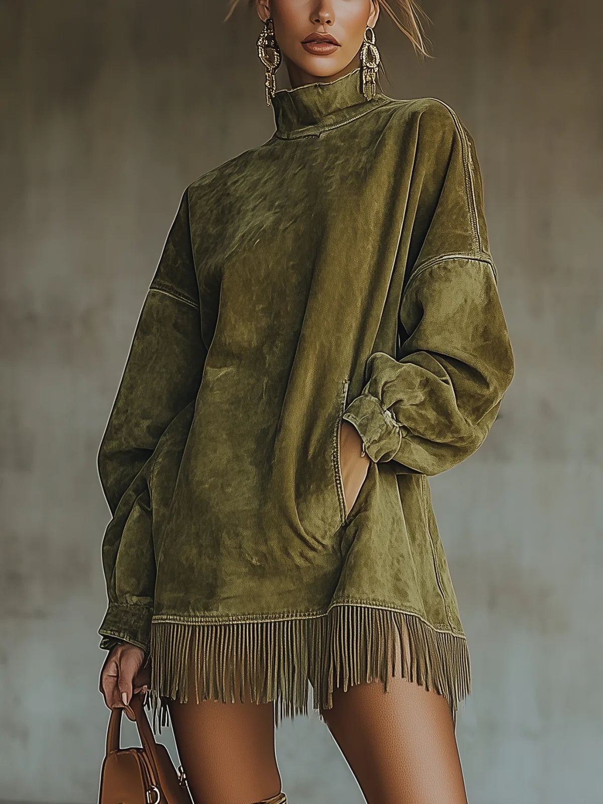 Amalia | Dress with High Neck and Fringes