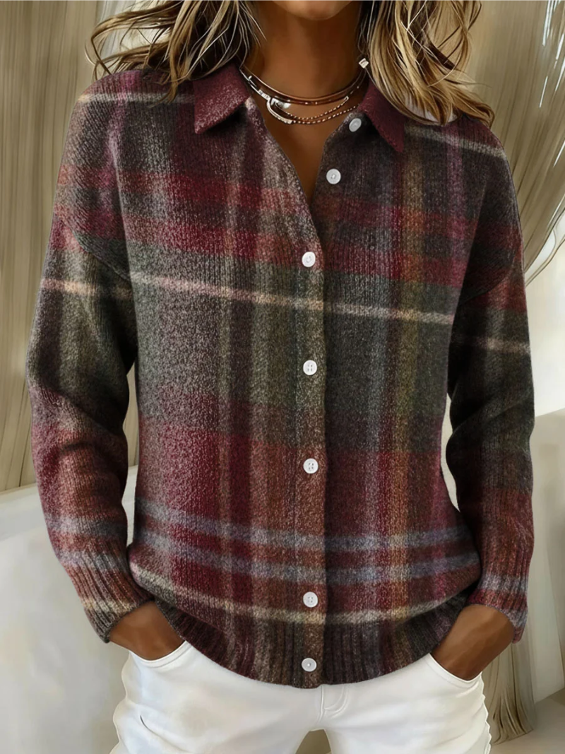 Eleanor | Classic Plaid Knit Cardigan