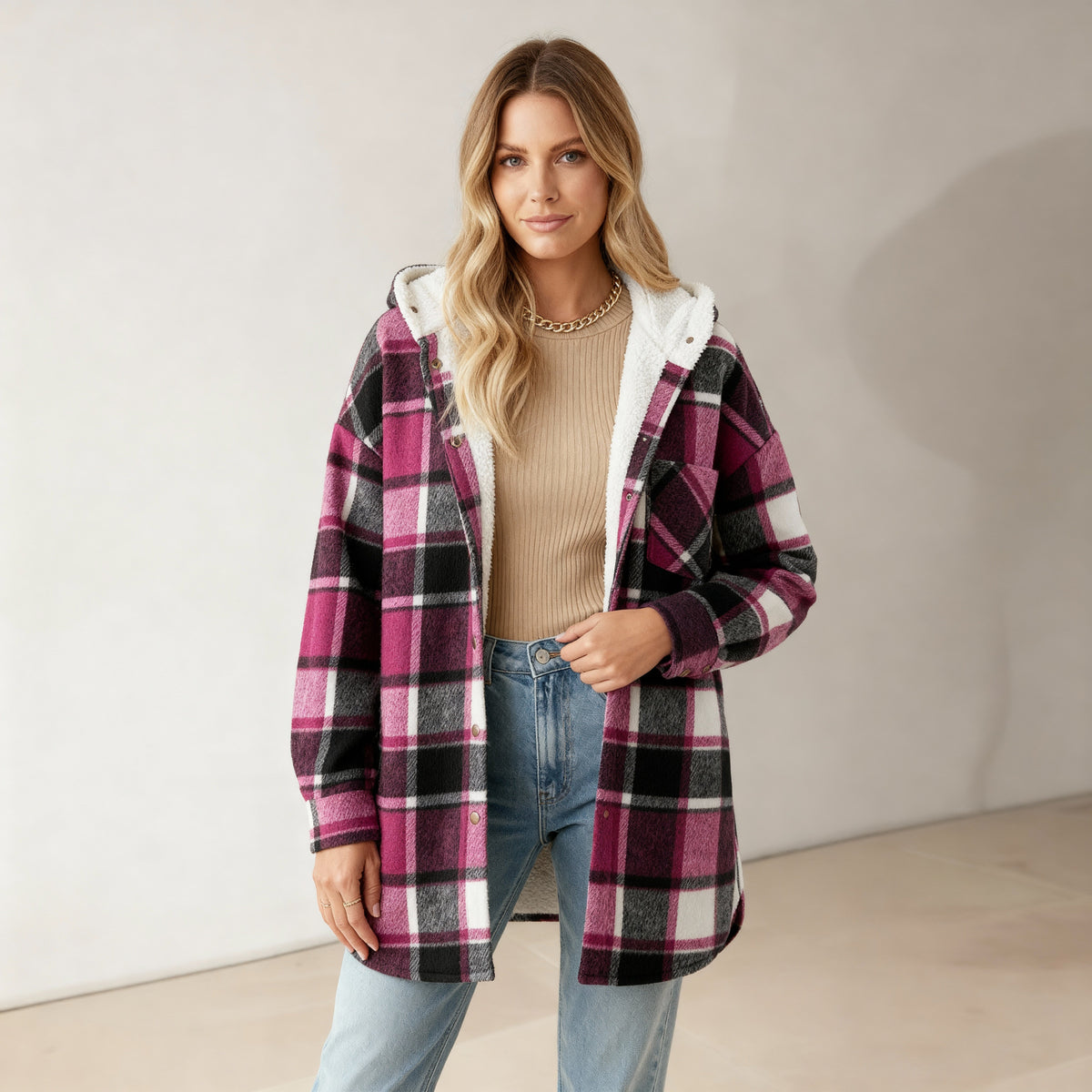Flannel Hooded Plaid Jacket