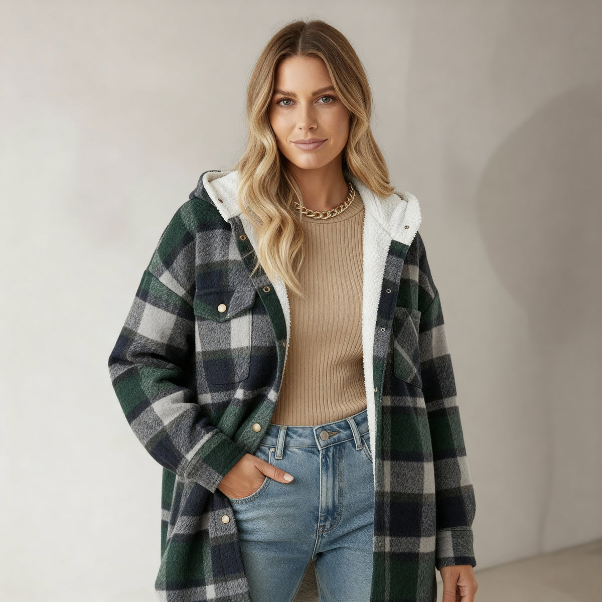 Flannel Hooded Plaid Jacket