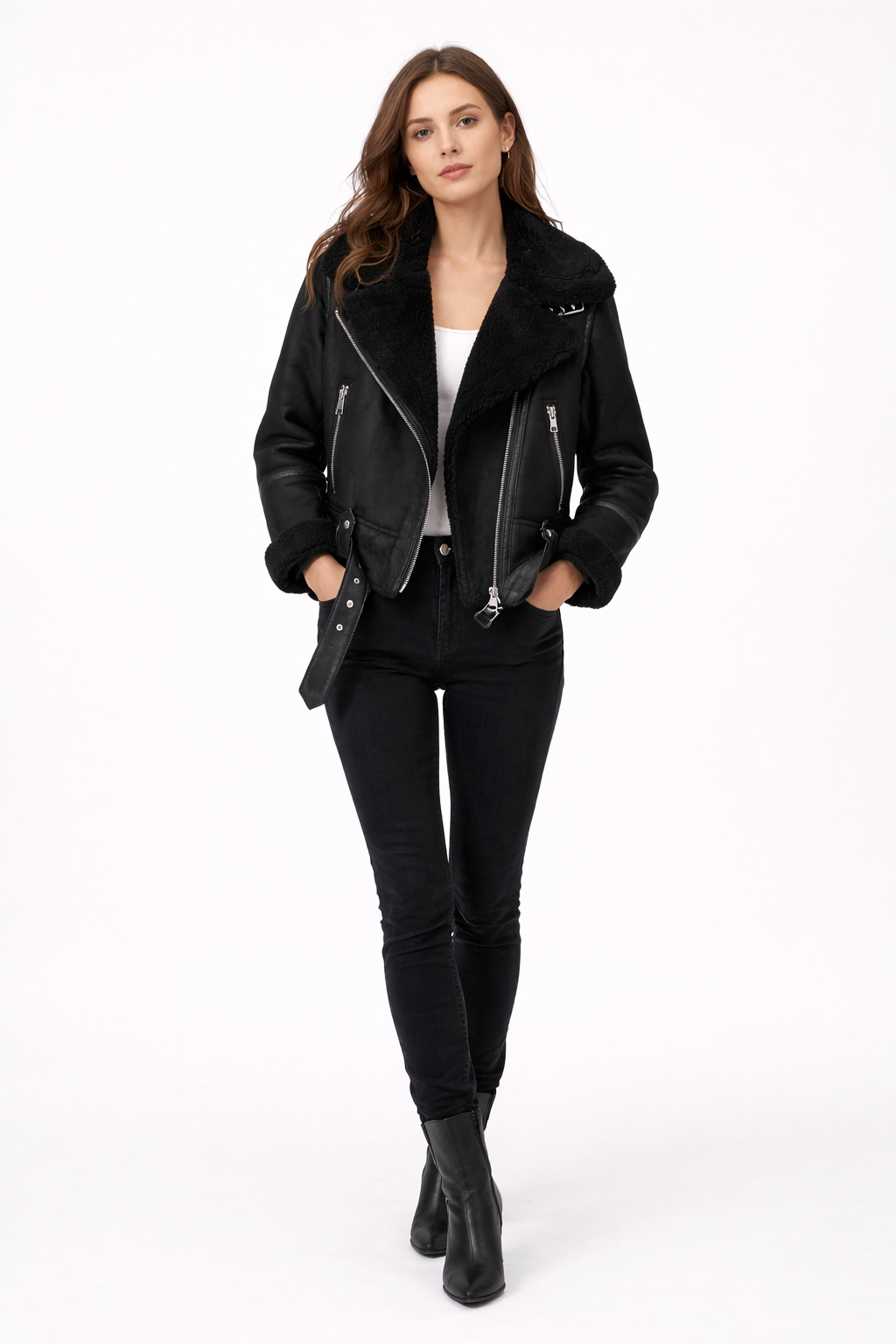 Aurelia – Shearling Suede Aviator Jacket
