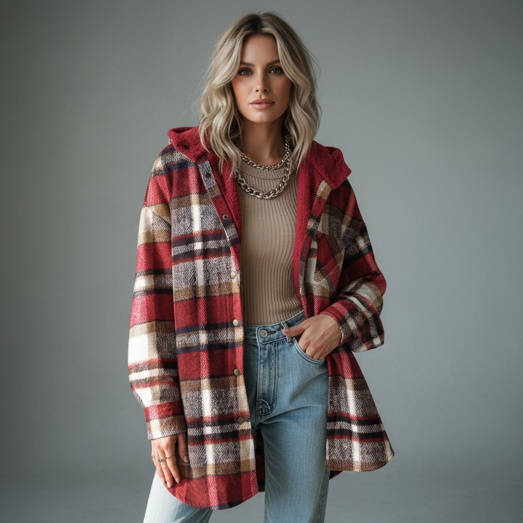 Flannel Hooded Plaid Jacket
