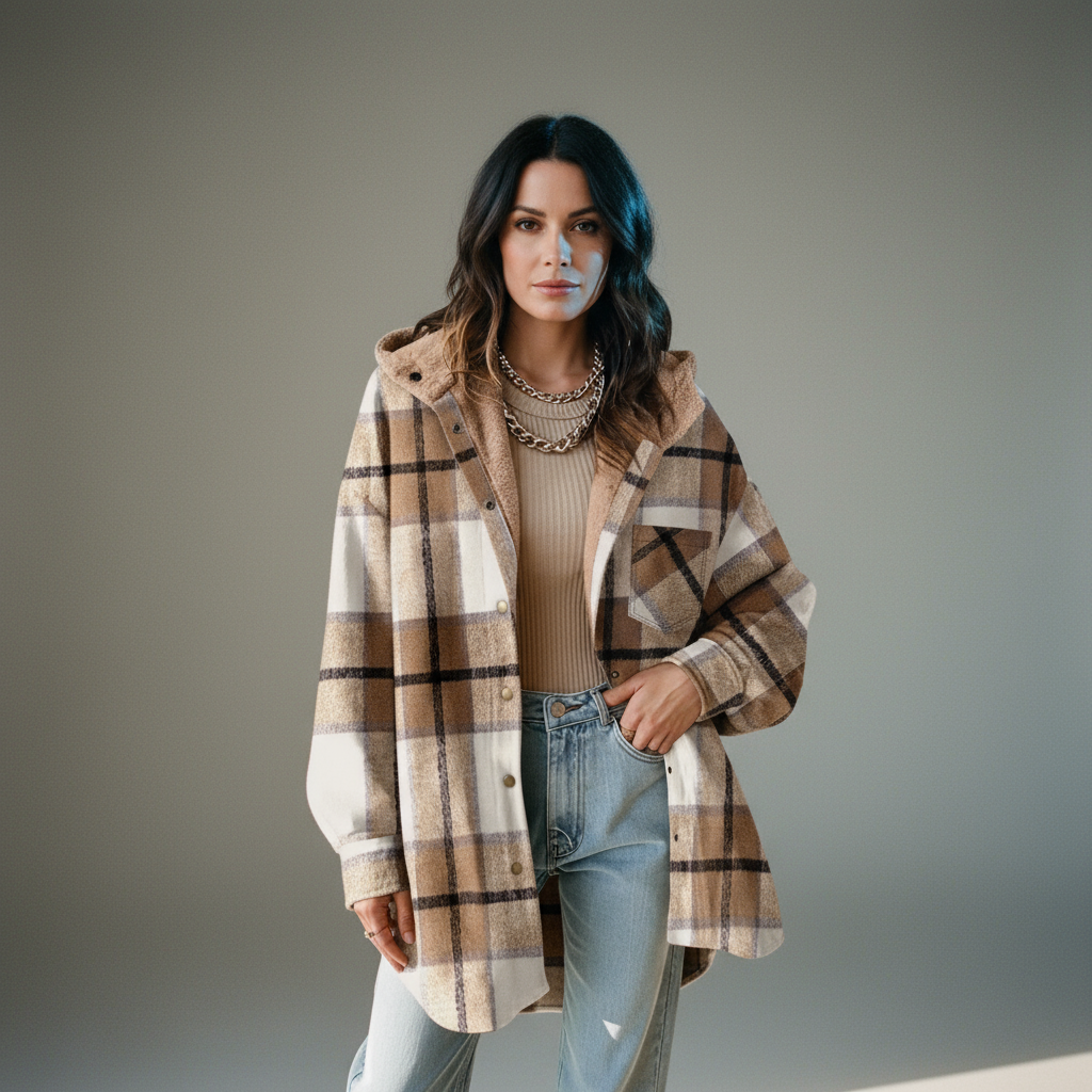 Flannel Hooded Plaid Jacket