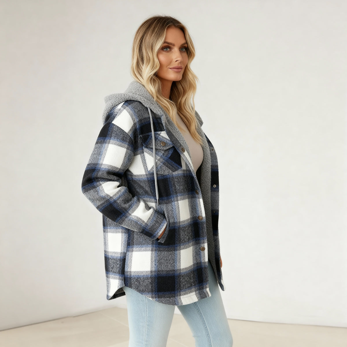 Flannel Hooded Plaid Jacket
